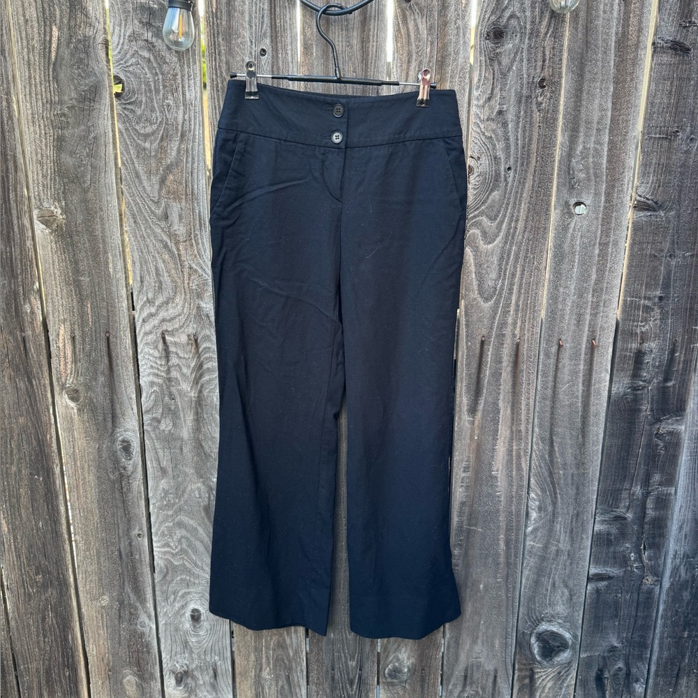Emporio Armani Women’s Black Cotton Linen Relaxed Leg Dress Pants Slacks Sz 4